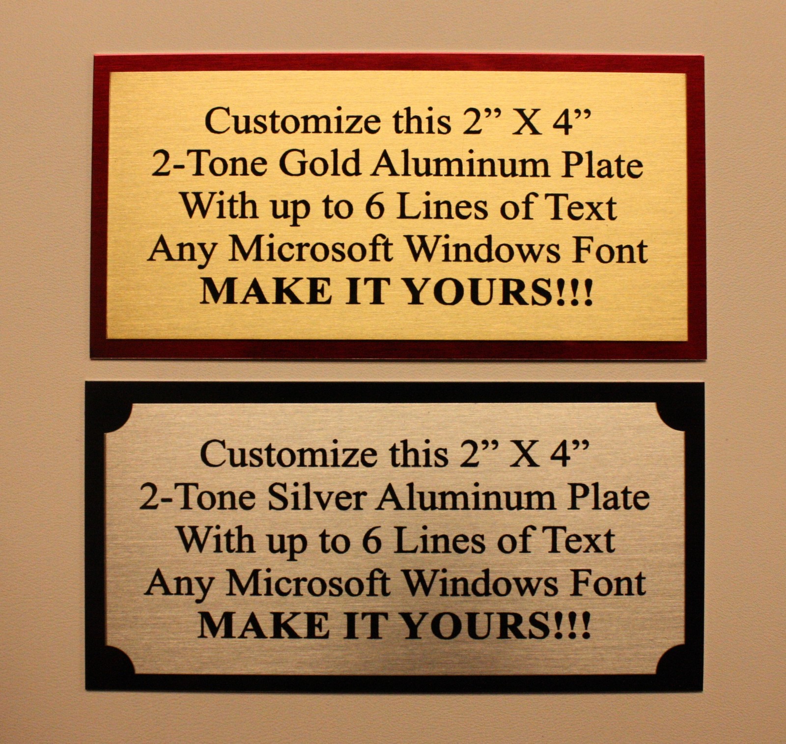 2"x4" TWO TONE ALUMINUM ENGRAVED SUBLIMATION PLATE TAG PLAQUE See Description