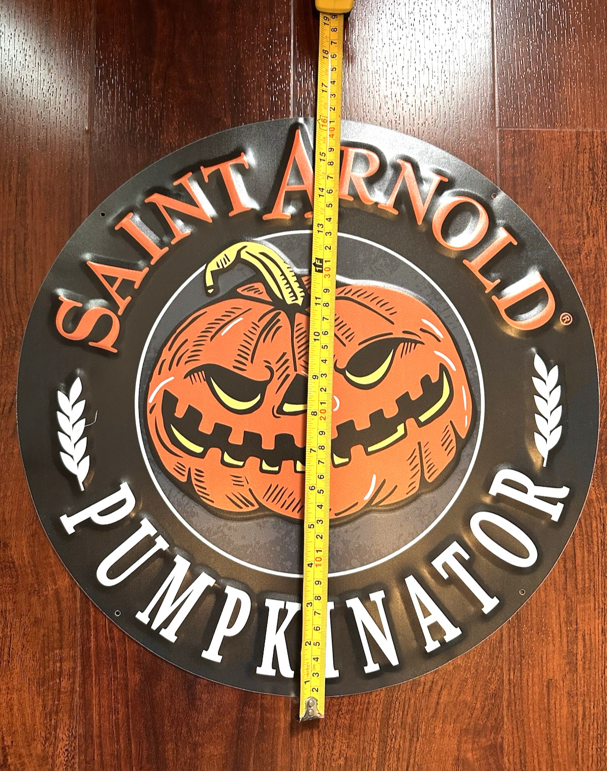 SAINT ARNOLD Brewing PUMPKINATOR BEER SIGN Tin Tacker 16" Houston TEXAS BREWERY