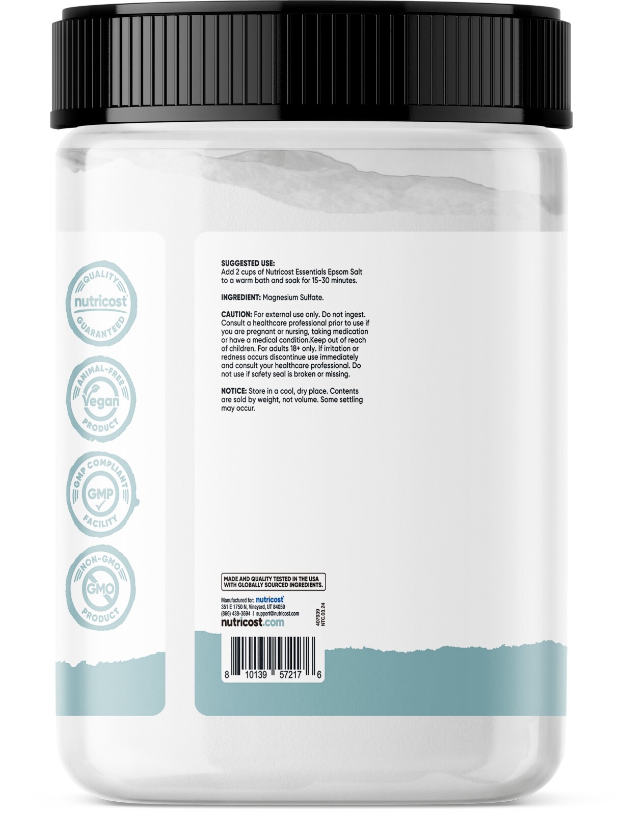 Nutricost Essentials Pure Epsom Salt 8 LBS (100% Pure Magnesium Sulfate)