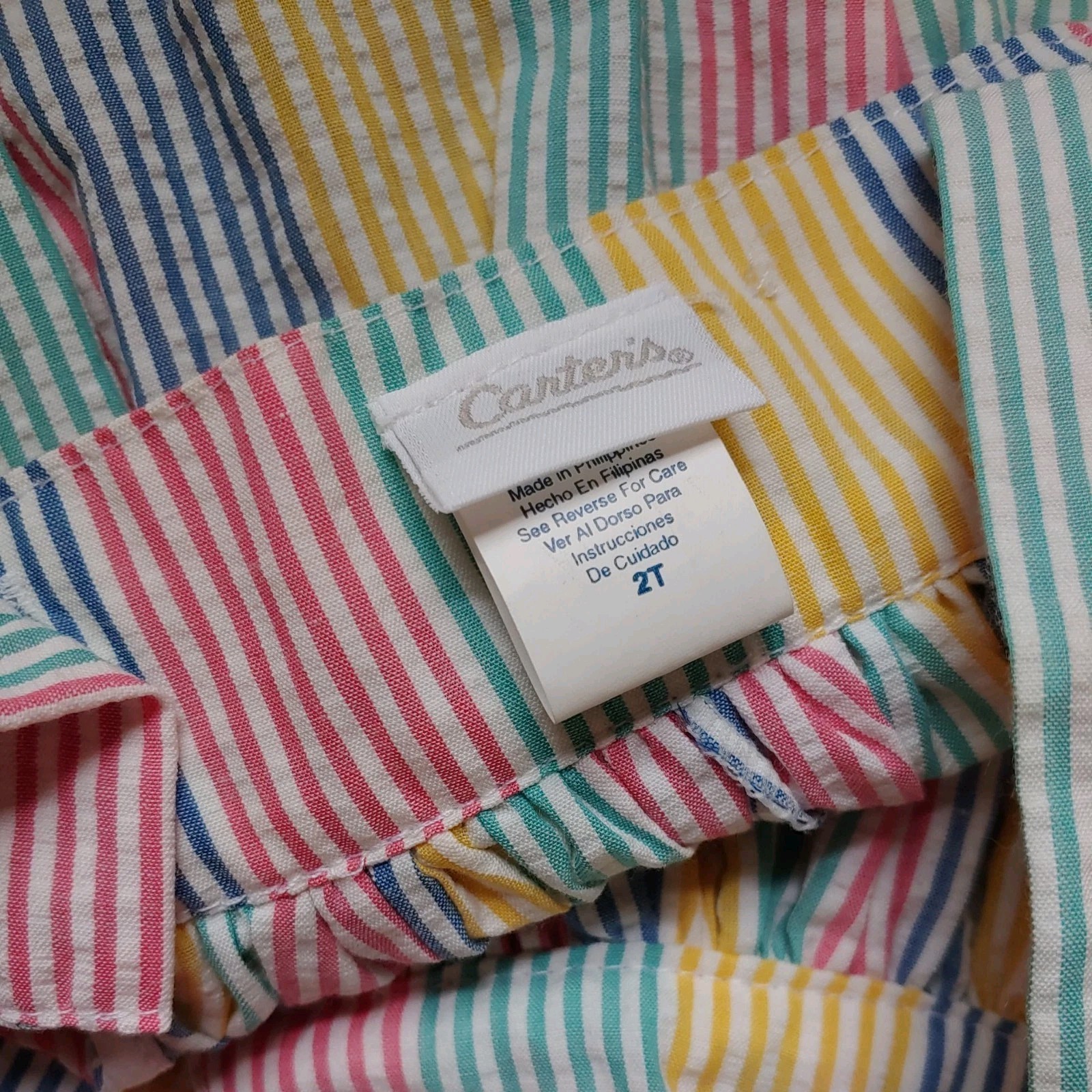Carter's Vintage Rainbow Stripe Seersucker Short Set Jumper Size 2T