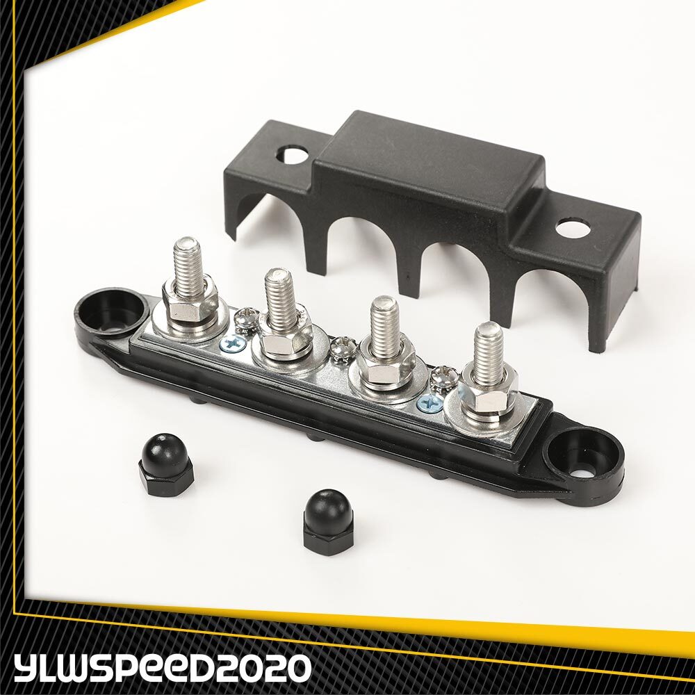 4 Post Busbar Power Ground Distribution block 12V 250A W/ Cover 5/16" Black