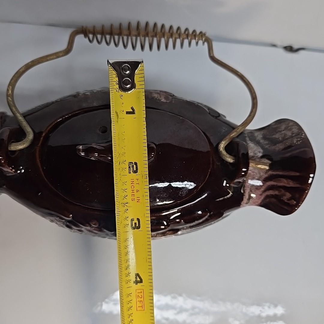 Vintage 1950's Redware Bird Shaped Teapot with Metal Spirl Handle 10in Long