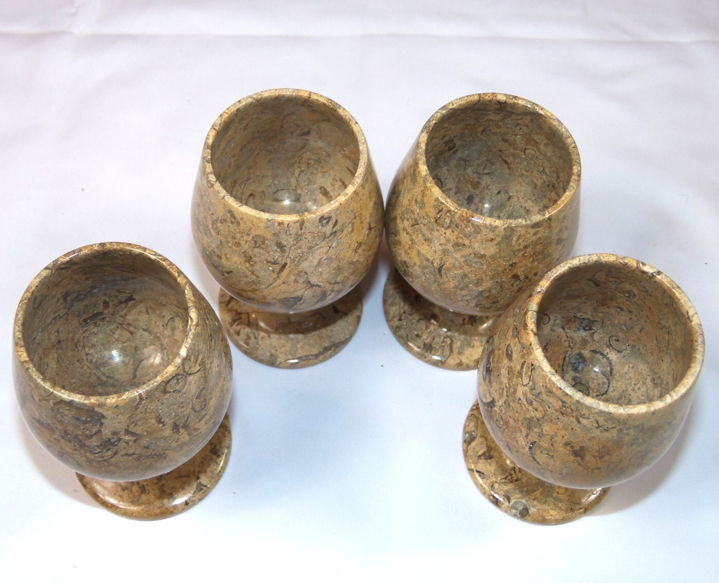Set of 4 Exquisite 5" Kuwaiti Stone Goblets - Unique Hand-Carved Drinkware