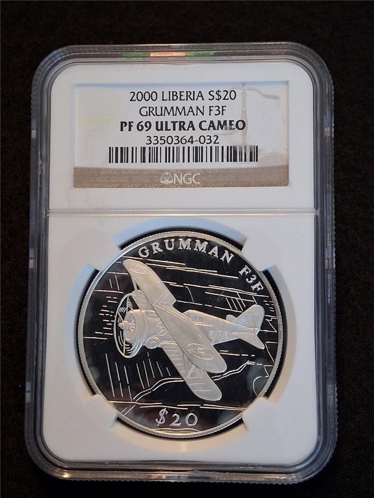 2000 LIBERIA S$20 SILVER NGC PF 69 ULTRA CAMEO GRUMMAN F3F #MF-0427