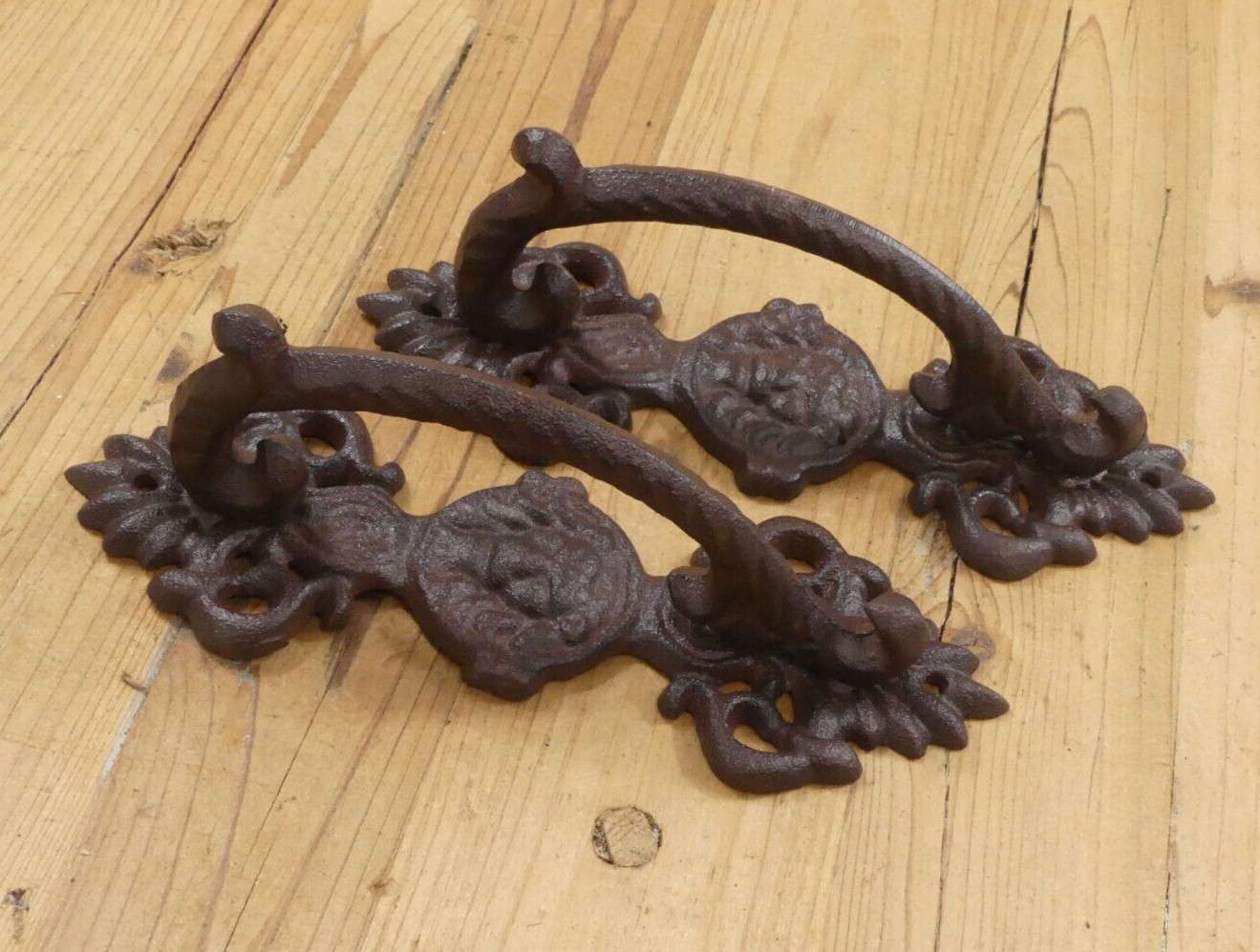 2 Large Handles Rustic Cast Iron Barn Door Handles Shed Gate Pulls Fancy 8 1/2"