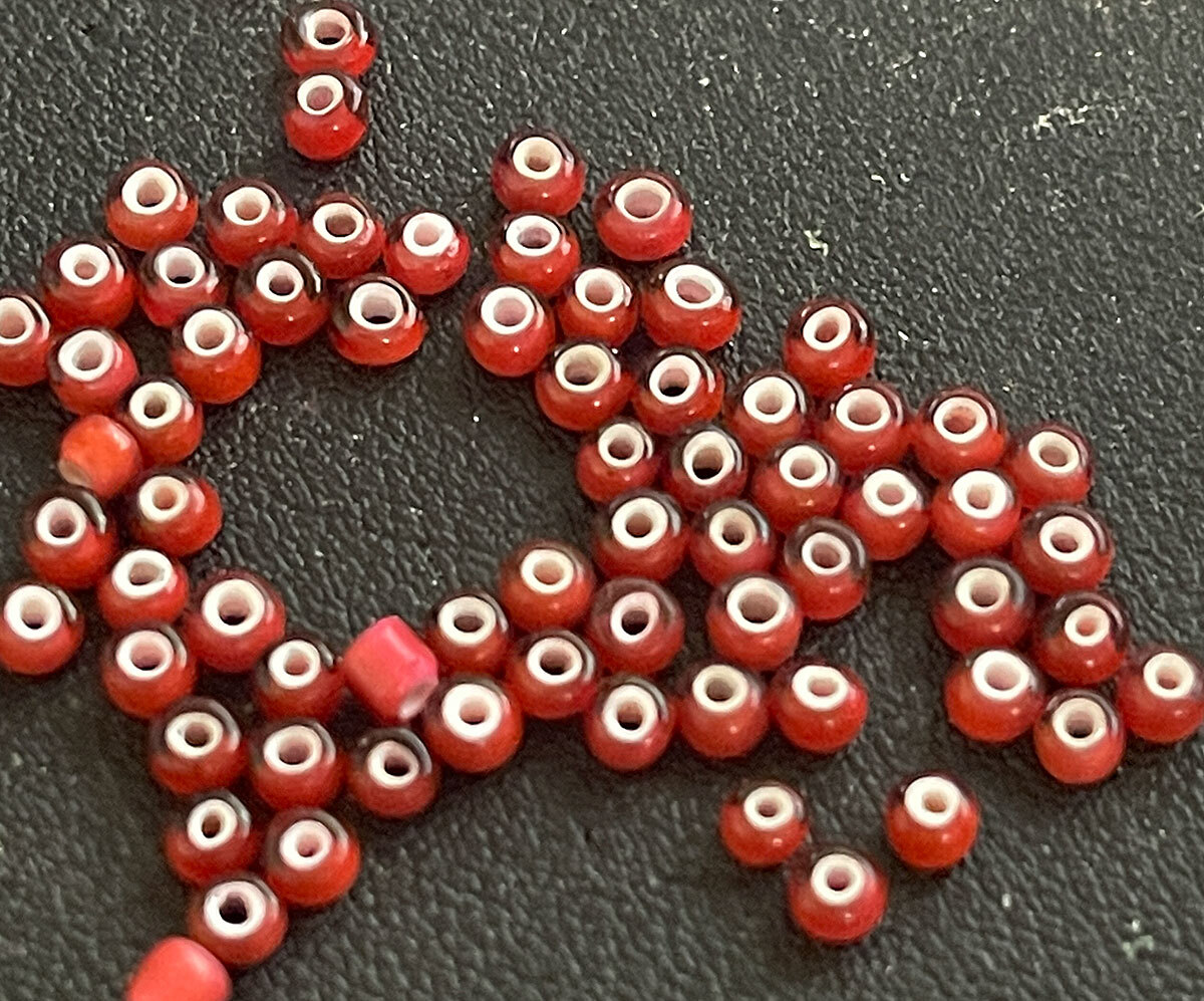 (20) Original Sioux Indian Cherry Red White Heart Trade Beads Venetians 1700's
