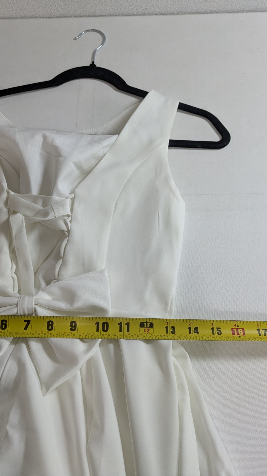 Off White Boatneck Midi Wedding Dress Romantic Lace-Up Back and bow Sz 6 NEW