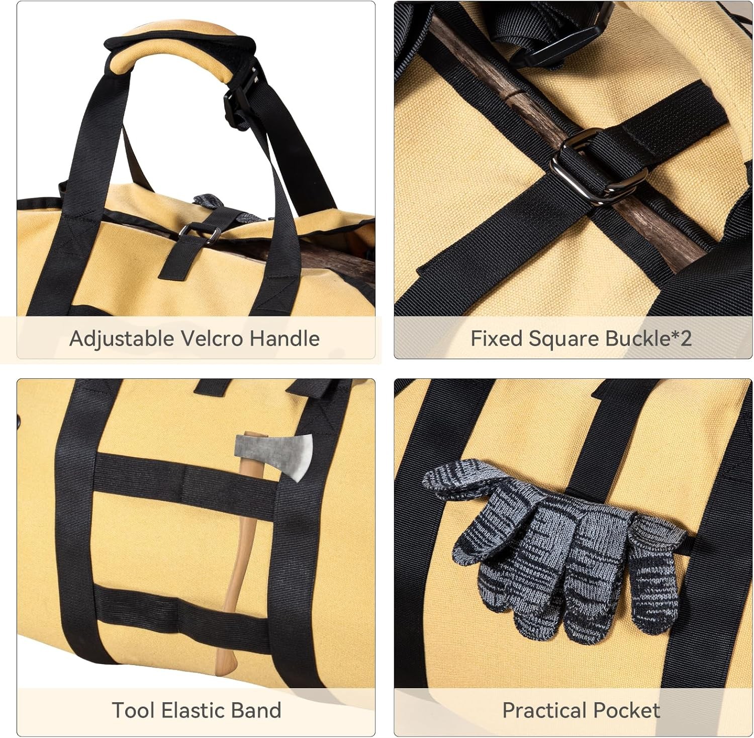 Firewood Carrier Waxed Canvas Log Carrier Sturdy Firewood Bags Heavy Duty Firewo