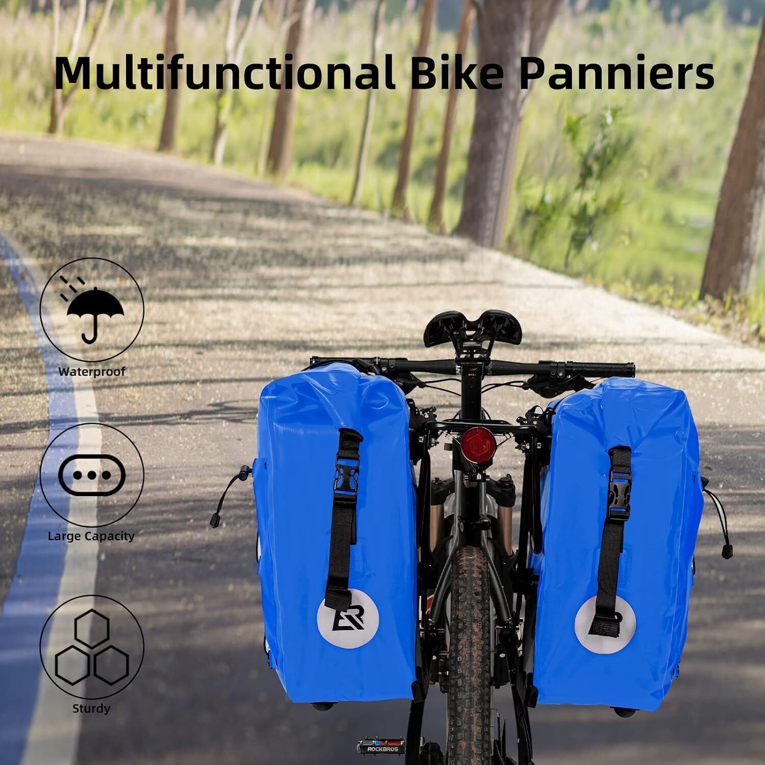 ROCKBROS 32L Waterproof Bike Panniers Rear Rack Bag Durable Easy to Install