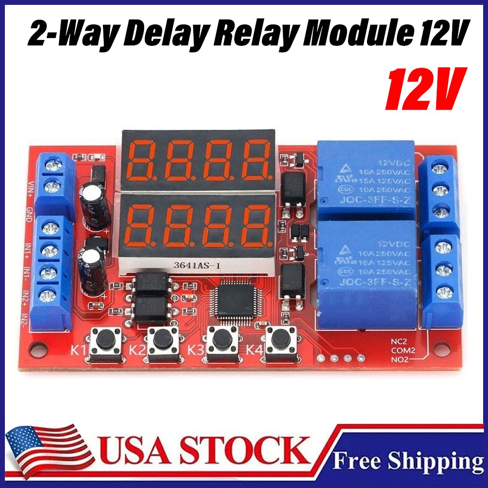12V 10A Adjustable Time Delay Relay Module 32 Modes Dual Way LED Timer Switch US