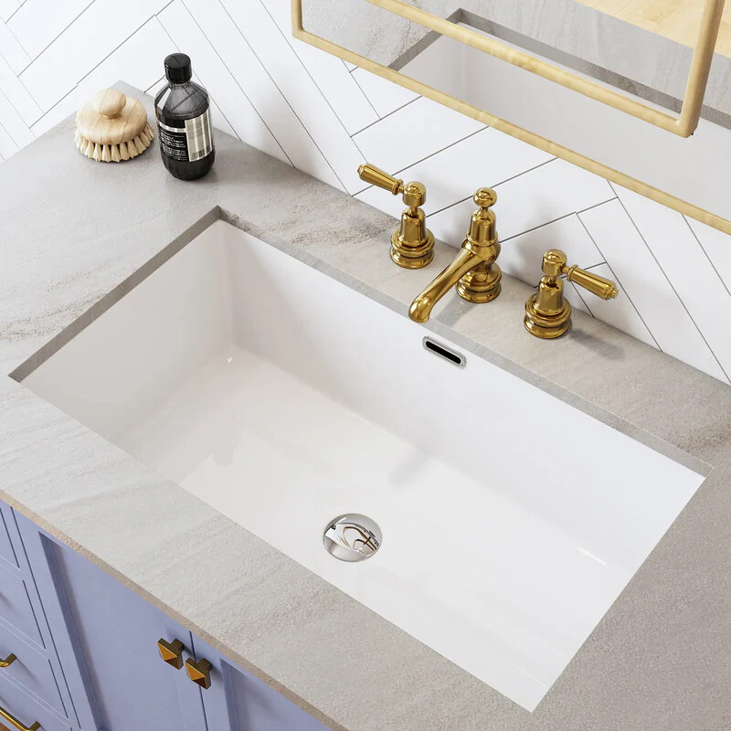 Durable Rectrangle Undermount Ceramic Lavatory Vanity Bathroom Sink White