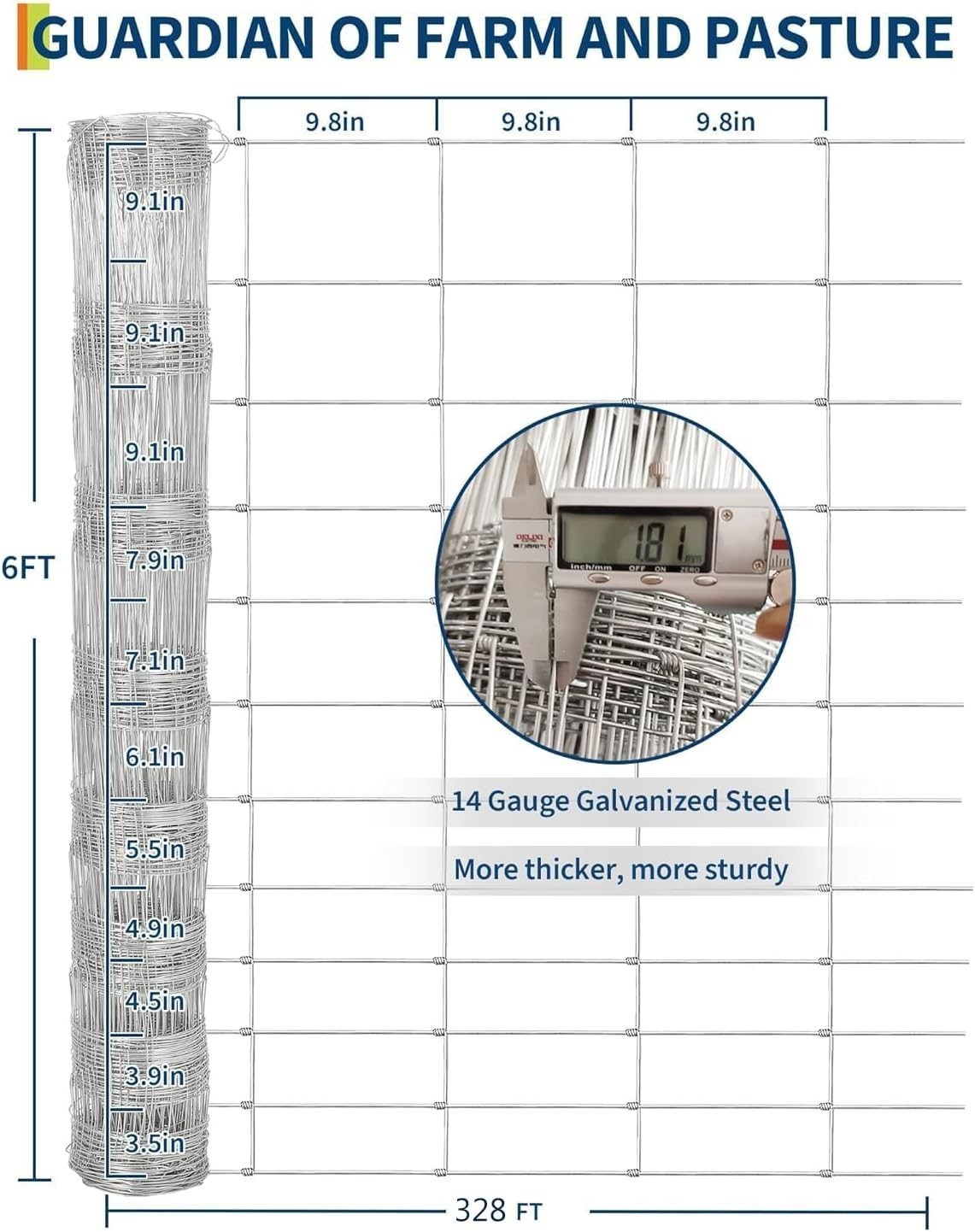 Farm Fence 6 x 328Ft Heavy Duty Galvanized Cattle Fence Animals Protection NEW