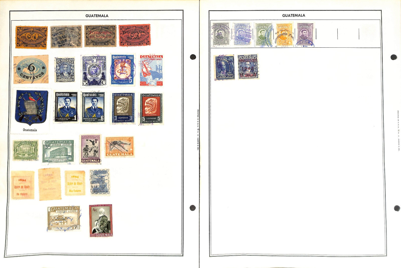 Guatemala Stamp Collection on 25 Harris Pages, 1902-1986 (BH)