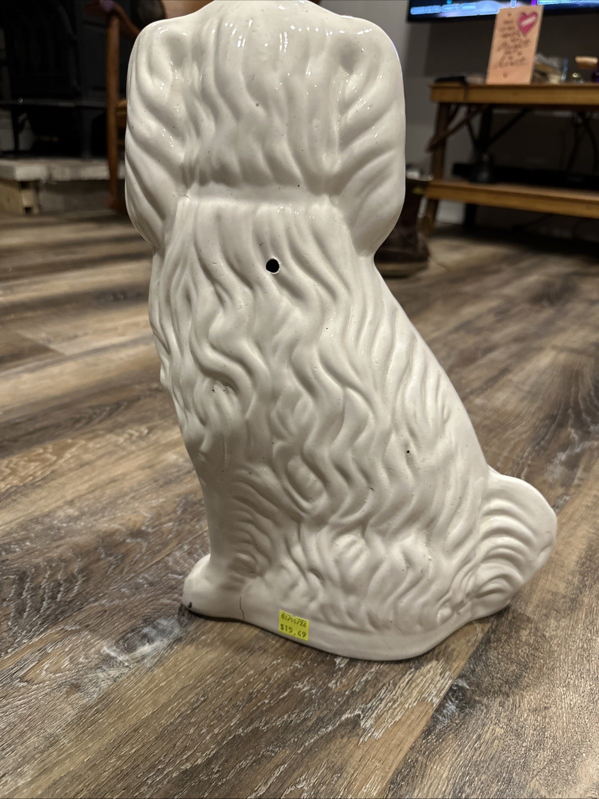 19thC STAFFORDSHIRE WHITE & GILT SEATED SPANIEL DOG Large 15 Inches Tall Rare