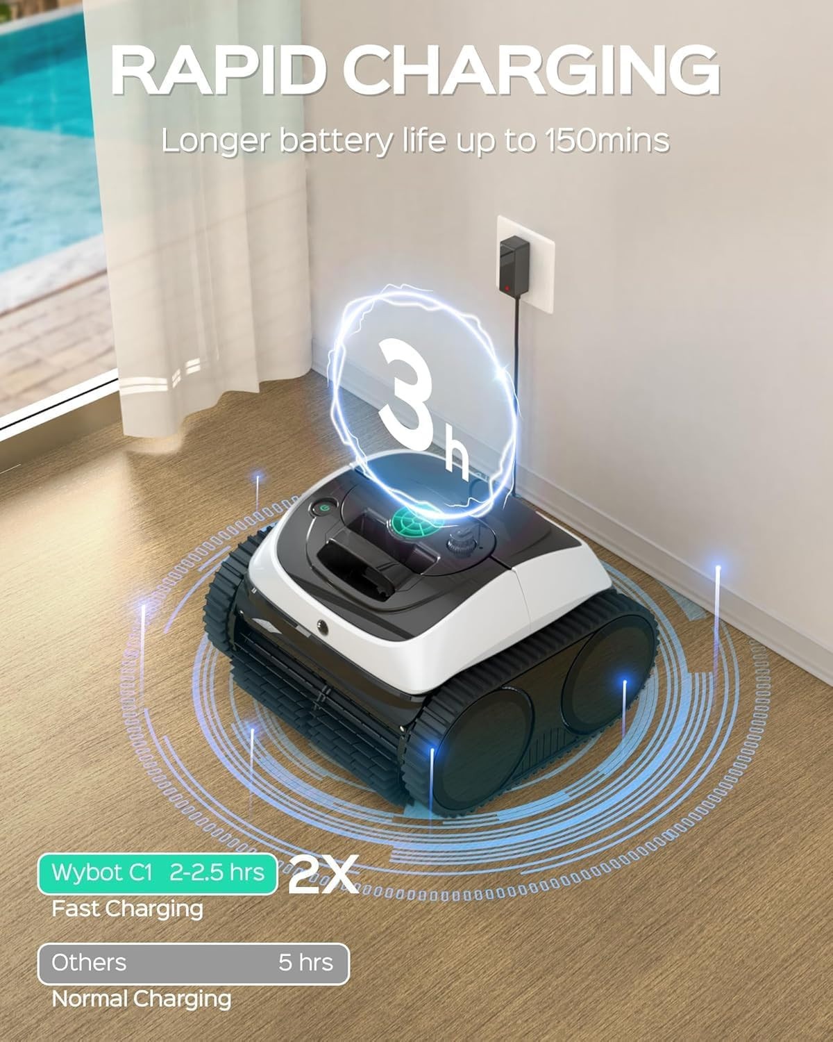 WYBOT C1 Robotic Pool Vacuum for Inground Pools *OPEN BOX - NEW* 150 min Runtime