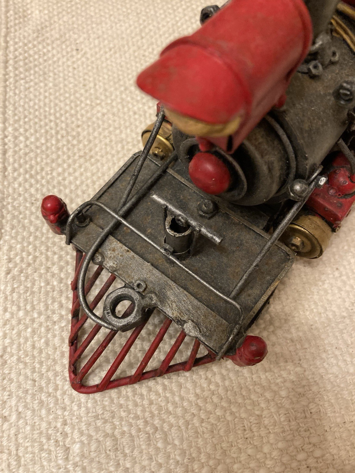 Vtg Decorative Metal Steam Locomotive Model Train Engine Red Black Gold On Base