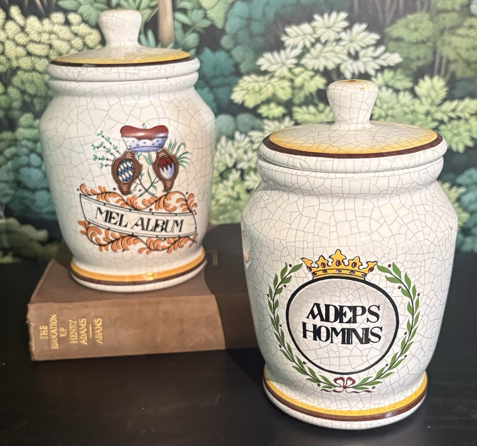 VTG Apothecary Jar Set Herr Keramik West Germany Adeps Hominis, Mel Album