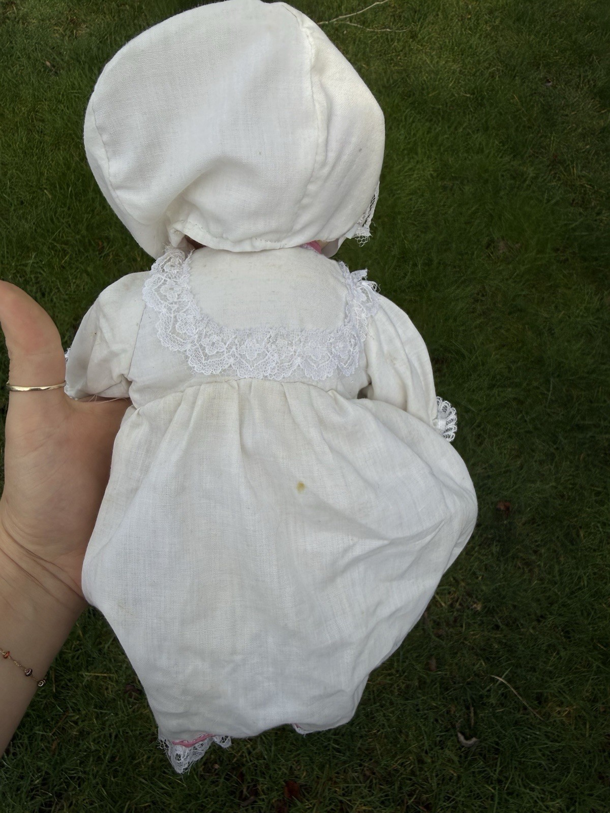 Vintage 13” Three Faced Bisque Porcelain Doll With Bonnet Triple Head Taiwan