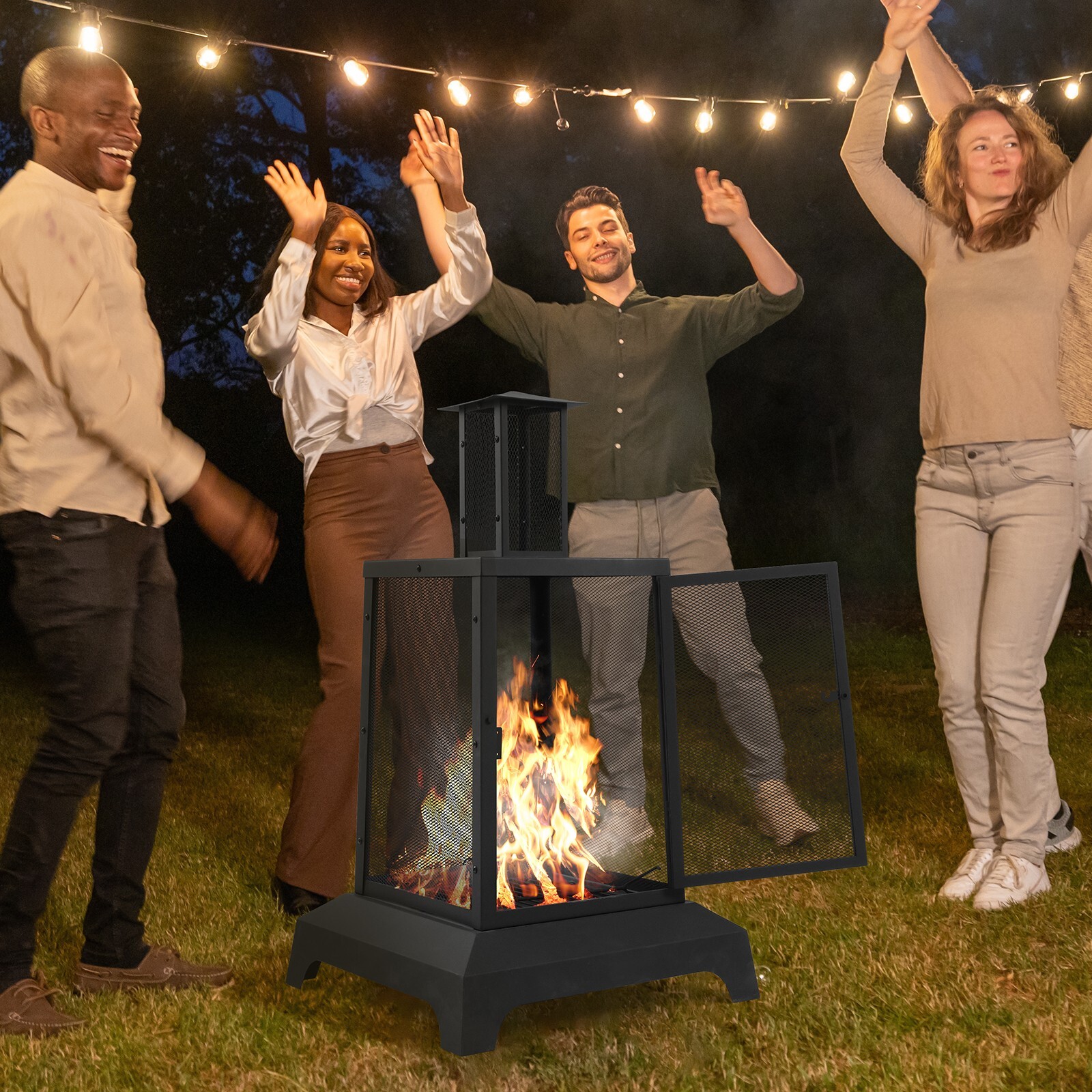 43'' High Fire Pit Outdoor Wood Burning Firepit Chimineas Fire Bowl w/Mesh Spark
