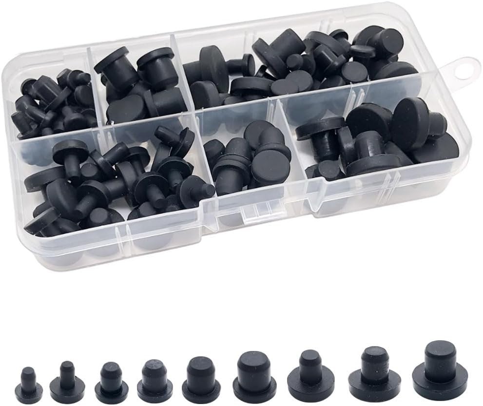 80/100 Pc Silicone Rubber Hole Plugs Set 9 Sizes T-Type Black Silicone Plugs Cap