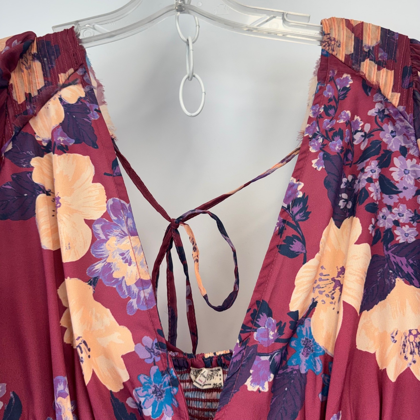 Free People Intimately Floral Long Sleeve Bodice Bodysuit Burgundy Purple Medium