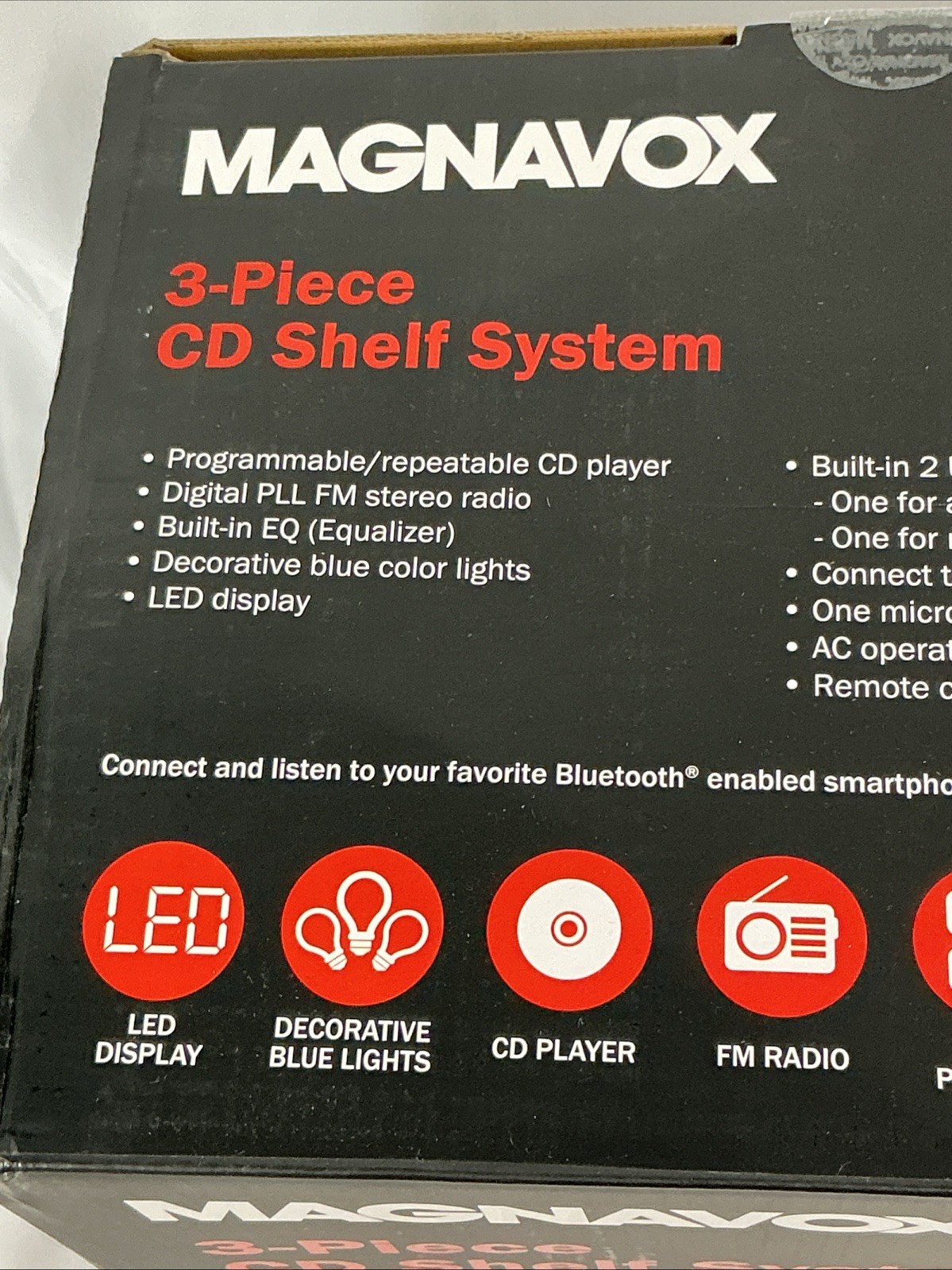 New In Box Magnavox 3-Piece CD Shelf System Digital FM Stereo Radio Bluetooth