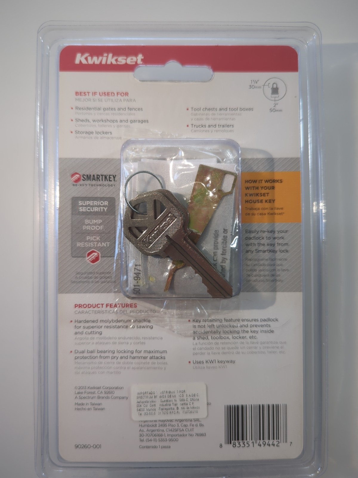 Genuine OEM Kwikset SmartKey Padlock Standard Shackle Part# 90260-001 NOS