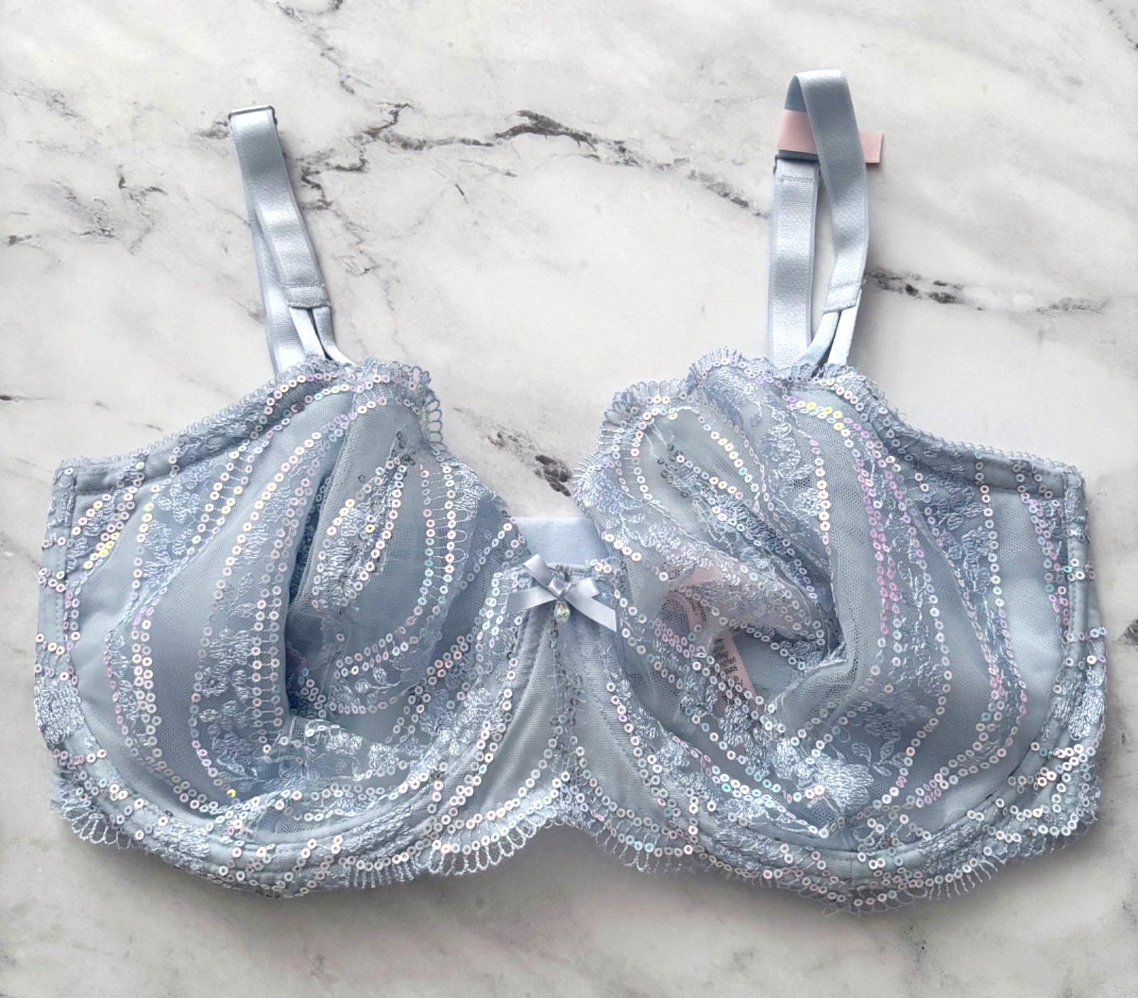 Victoria's Secret Nwt Dream Angels Blue Sequin Unlined Uplift w/ Sling Bra 38G