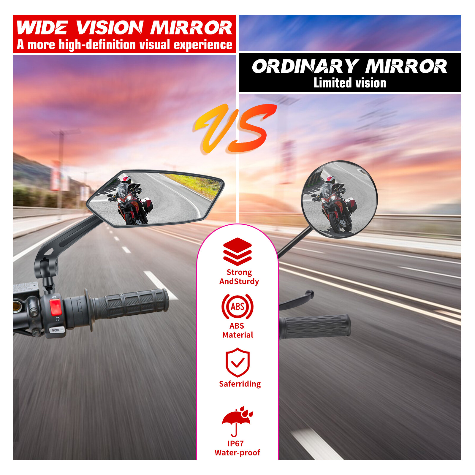 Universal Motorcycle Rearview Wing Mirrors 8mm/10mm For Honda Yamaha Suzuki ATV