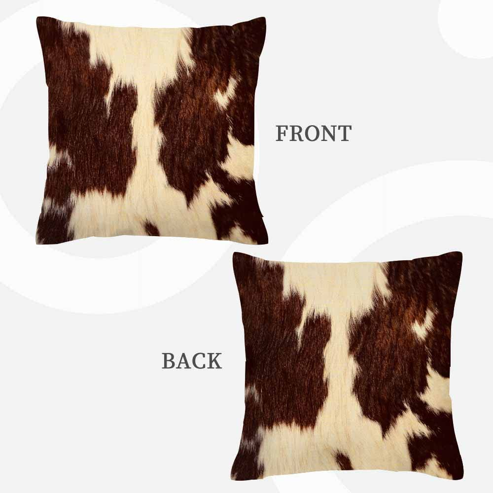 Cowhide Throw Pillow Covers 18X18,Cow Hair Cow Skin Brown and White Cotton Linen