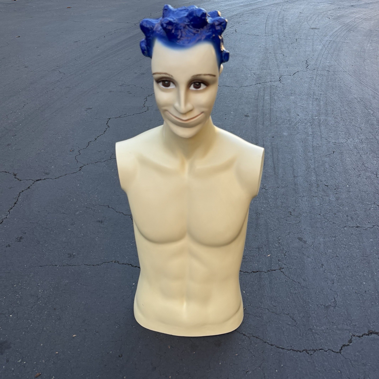 Lady Lulu Vintage Mannequin Torso Head Male Man Muscle Blue Spike Hair Smiling