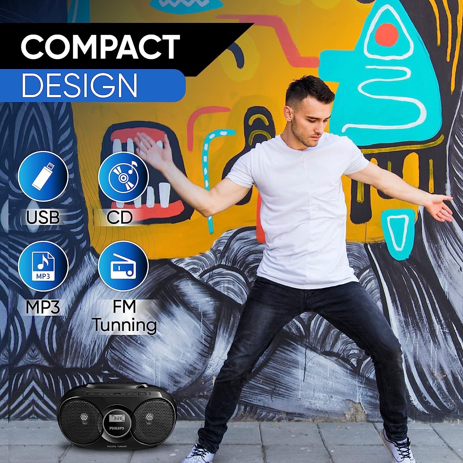 Philips Portable CD Player USB Radio Boombox Stereo System. Great for home