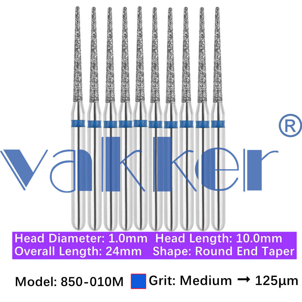 10pc/pk Vakker Dental FG Diamond Burs Round Long/ Round End Taper for High Speed