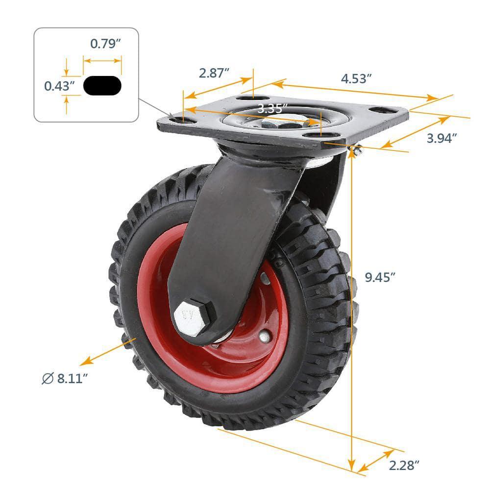 360° Swivel Heavy-Duty Industrial Caster Knobby Threaded 8" Wheel All-Terrain