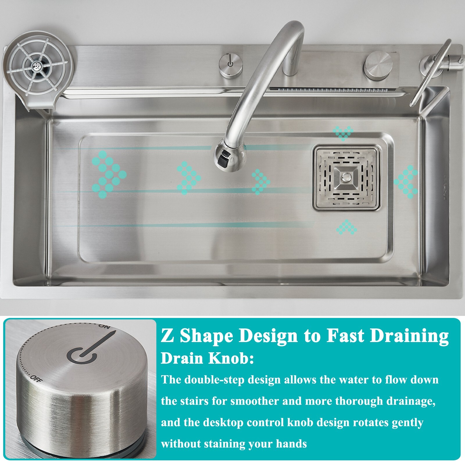 31.5" Flying Rain Waterfall Kitchen Sink Stainless Steel Single Bowl with Faucet