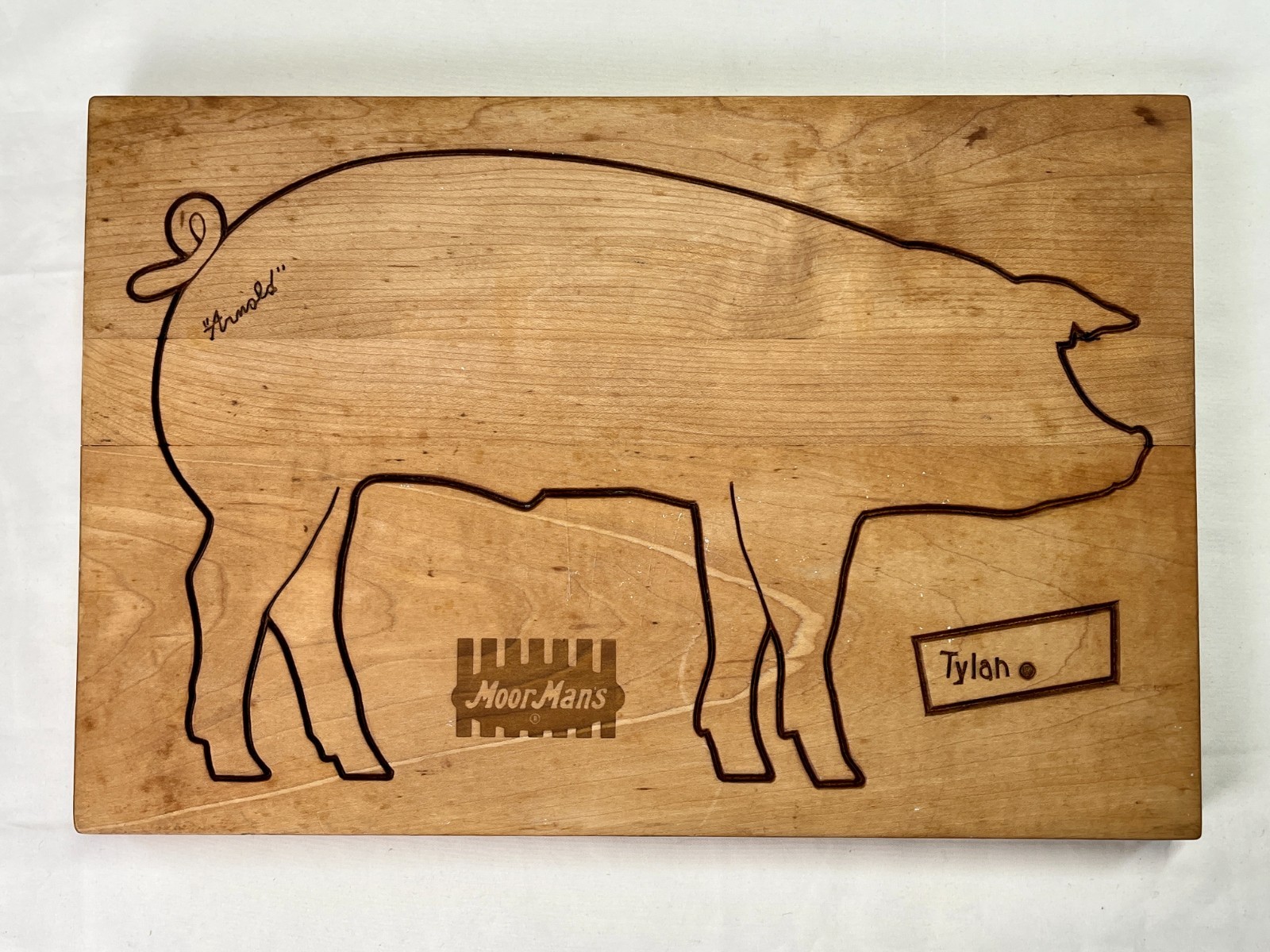 Vintage MOOR MAN'S Pig Wood Cutting Board Advertising Farm - Tylan