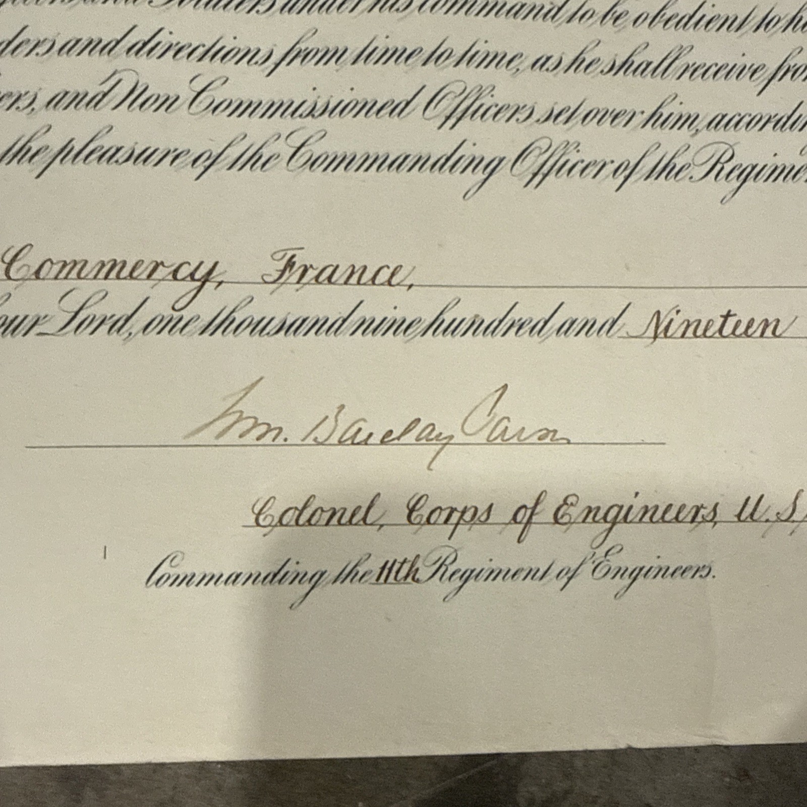 WWI 1918 11th Regiment of Engineers AEF U.S. Army Certificate Service Hampton
