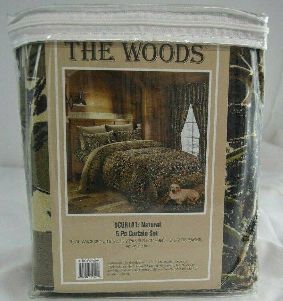 CAMO CAMOUFLAGE THE WOODS NEW 5 PC CURTAIN SET HUNTING CABIN LODGE CURTAINS