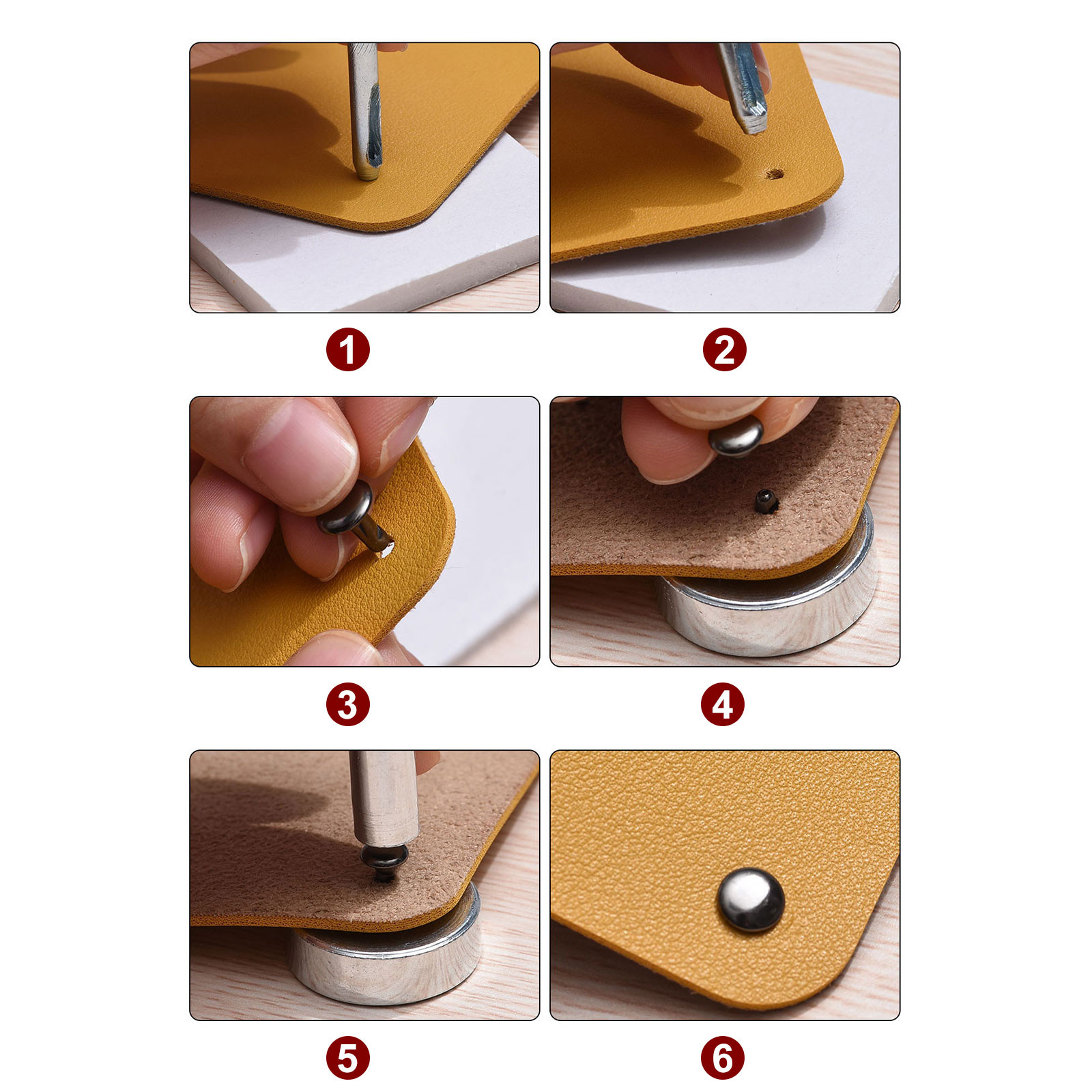 200 Sets Leather Rivets 9mm x 8mm Metal with 3 Setter Tools Gunmetal