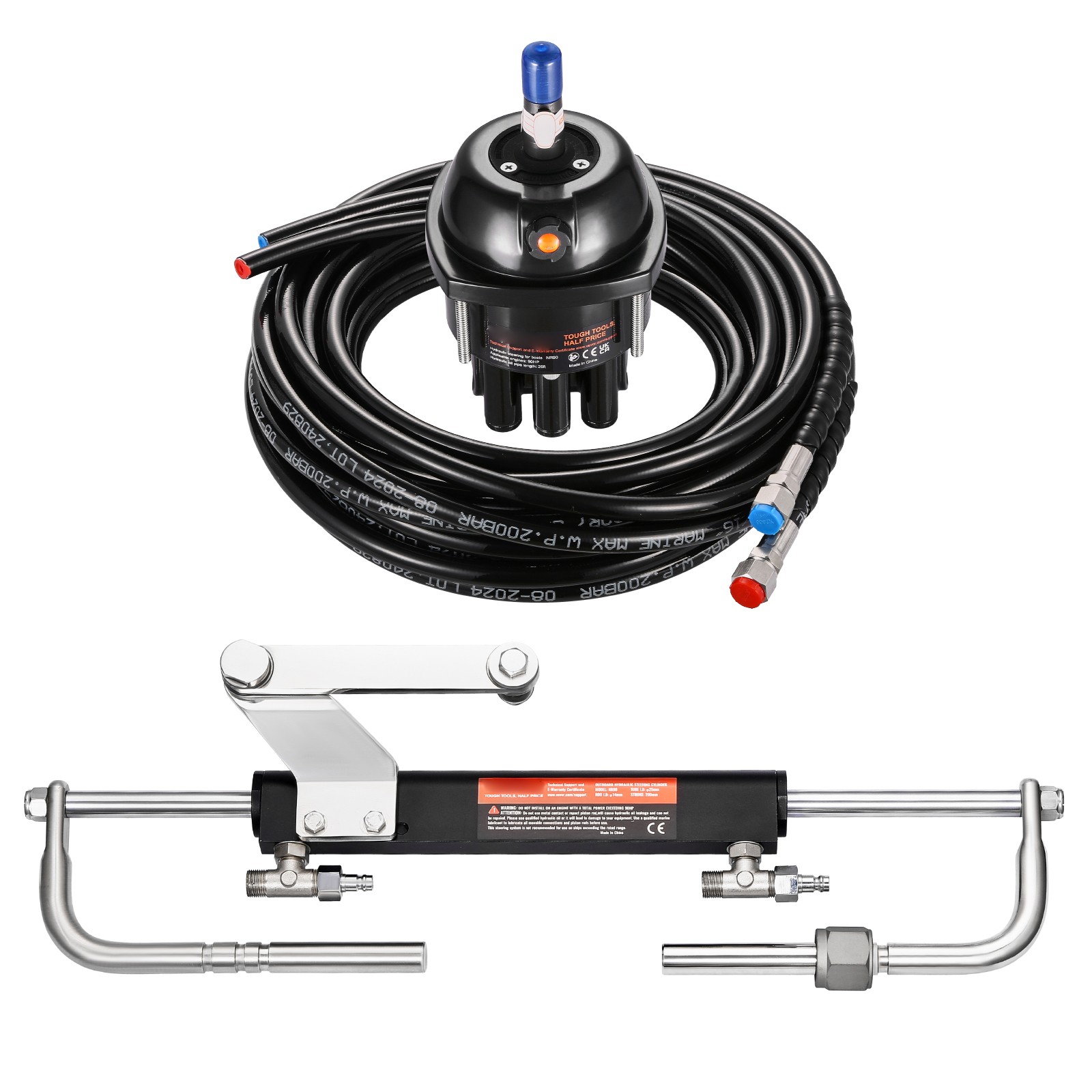 90HP Hydraulic Outboard Steering Kit 2x26ft Hoses Marine Boat Steering System