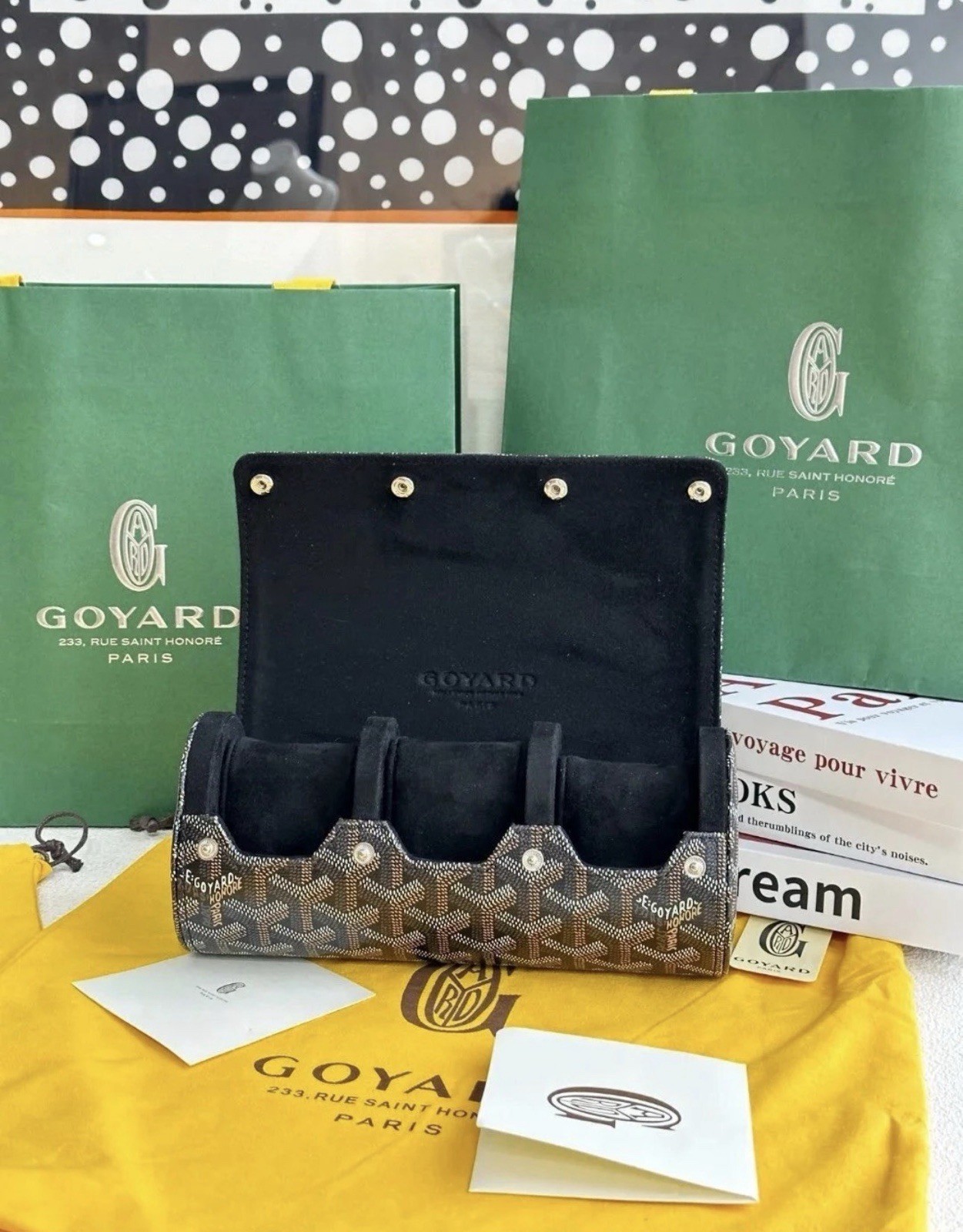 Goyard Travel Watch Case 3 Holder Black Leather
