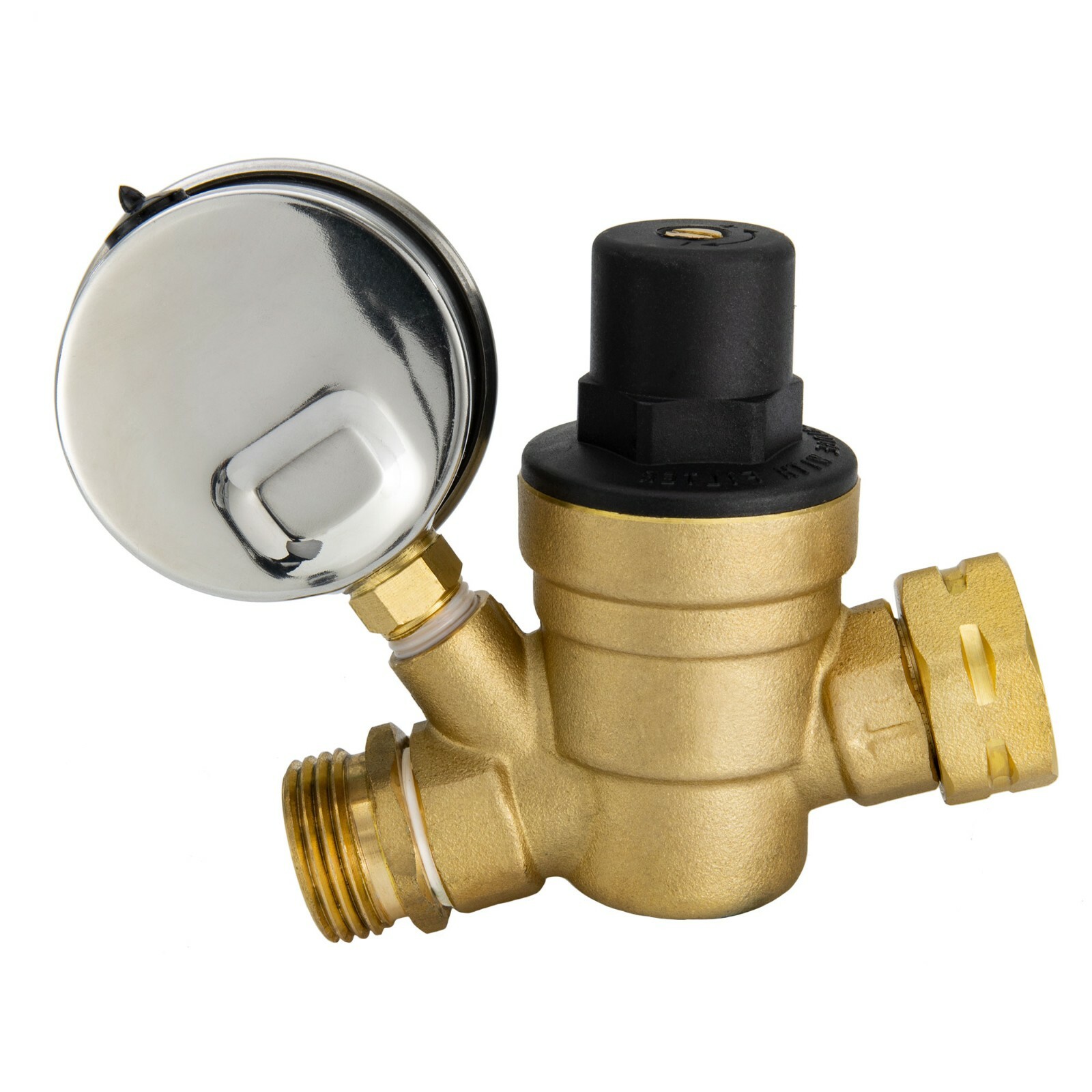 Brass Water Pressure Regulator Valve Knob RV Plumbing Hookup Hardware with Gauge