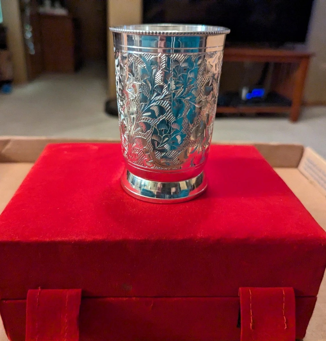 Vtg India Silverplate Tumblers Cups Unmarked Set Of 2 New In Box