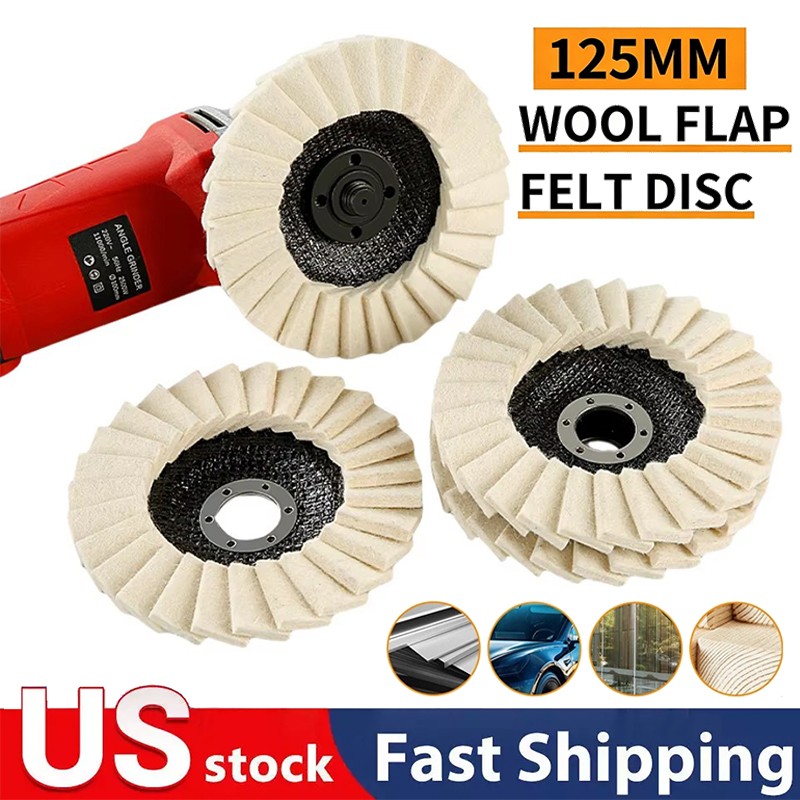 3PCS 125MM Wool Felt Flap Disc Metal working Polishing Buffing Wheel For Grinder