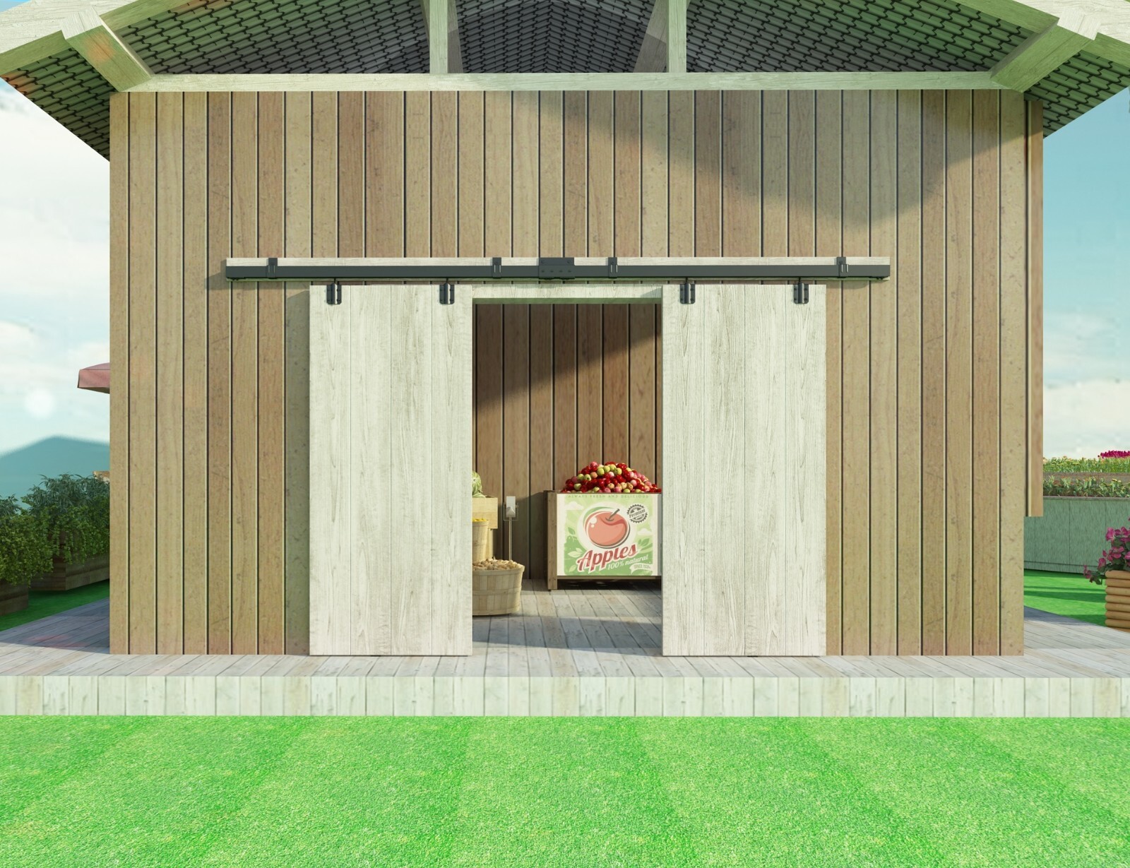 Black Box Track Double Sliding Barn Door Hardware,Heavy Duty Wall Mount kit