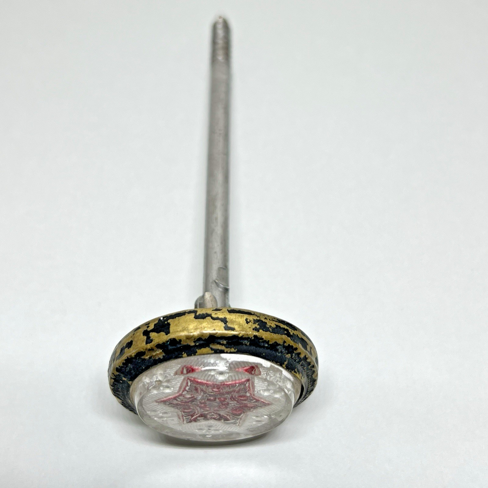 Victorian Sulfide Glass Red Star Threaded Picture Frame Wall Nail Antique