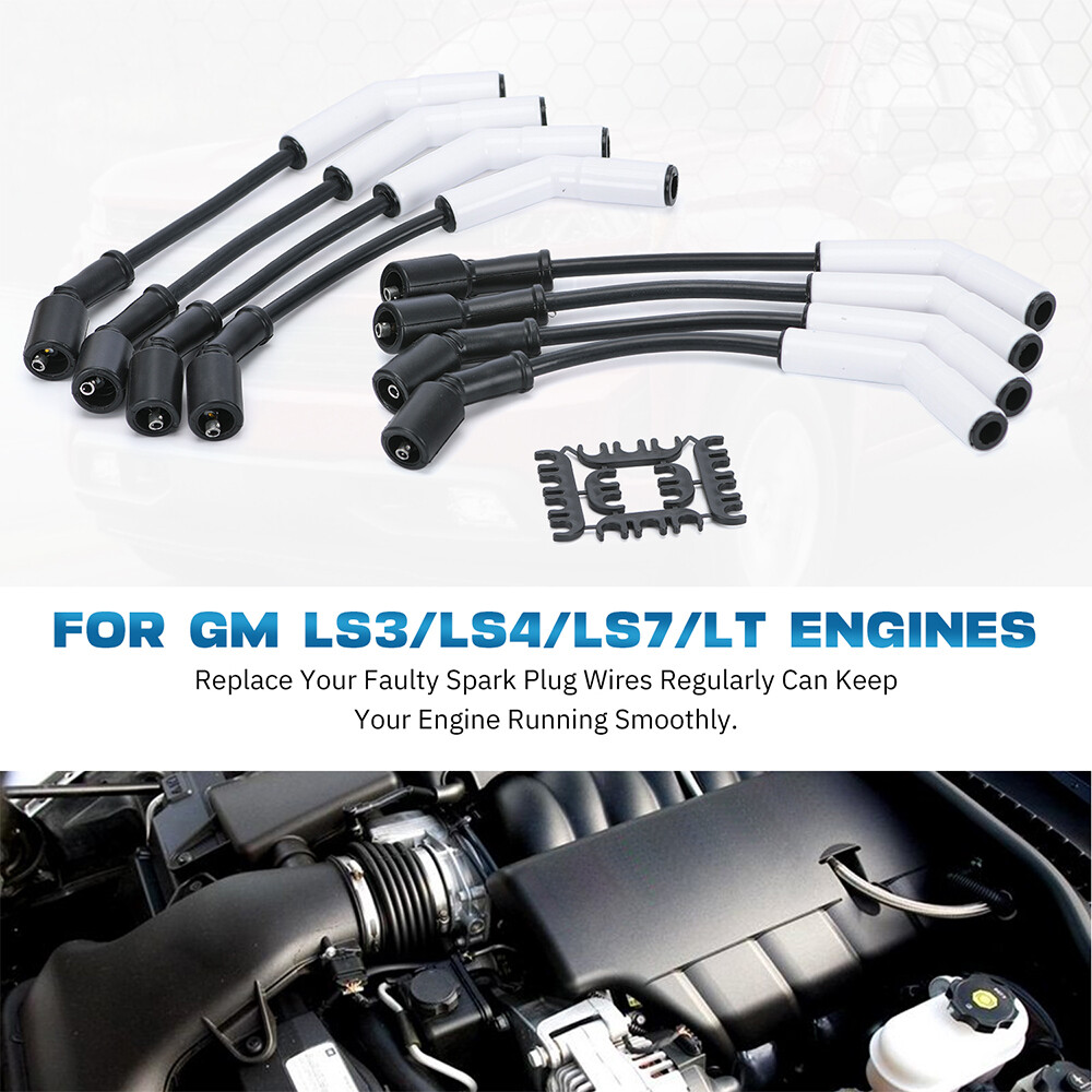 For LS GM Gen LS3 LS4 LS7 8mm Spark Plug Wires High Temp Ceramic 45 Degree Ends