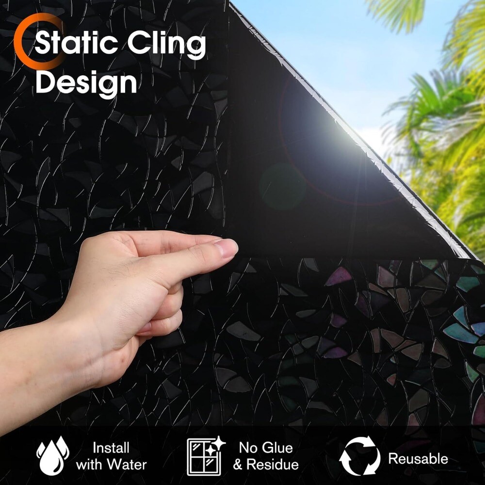 rabbitgoo Privacy Window Film Rainbow Static Cling Stained Glass Sticker Black