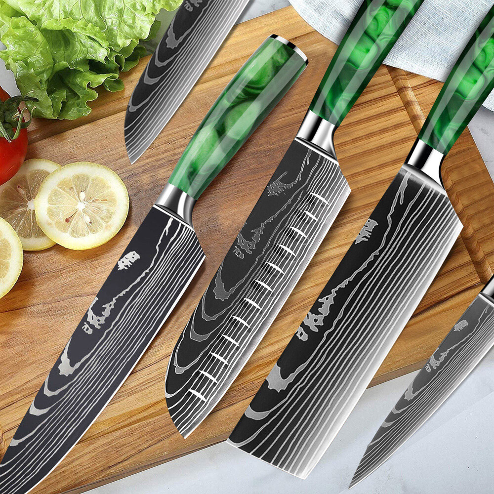Japanese Damascus Pattern Chef Knives Stainless Steel Cleaver Kitchen Knife Set