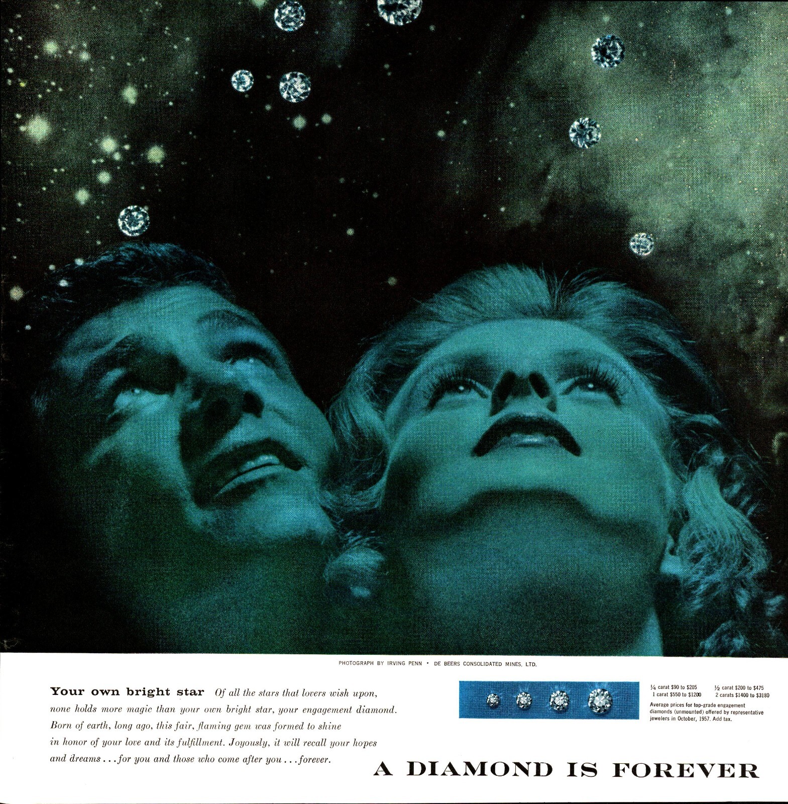 Vintage Print Ad Nov 30 1957 Sat Evening Post Diamond is Forever Couple De Beers